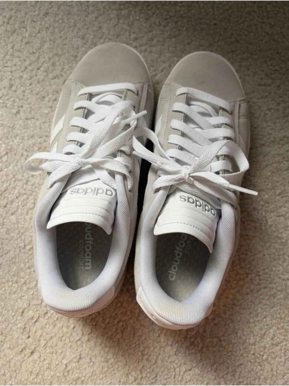 adidas Women's Beige Suede Court-Style Sneakers with White Stripes